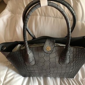 Gray Croco Embossed Faux leather purse w/inner bag